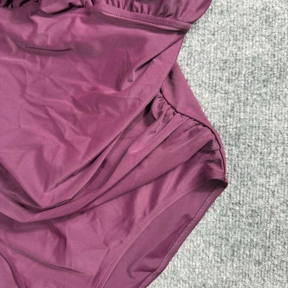 Plum Purple Ruffle One Piece Swimsuit Ruched Tummy‎ Control V-Neck Bathing Suit